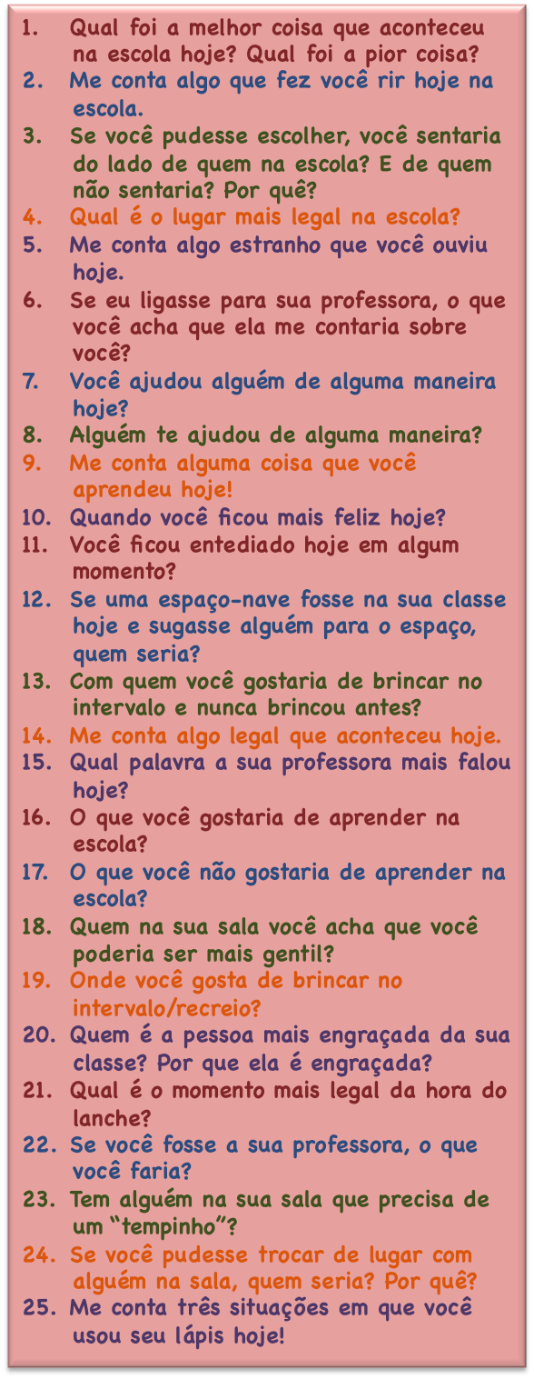 100 perguntas fascinantes do questionário para as crianças